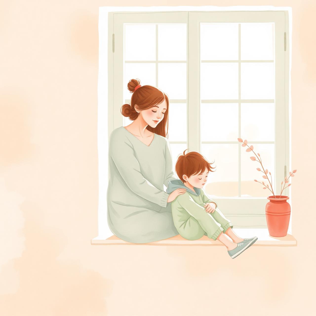 Anne ve çocuk pencere kenarında birlikte oturuyor
